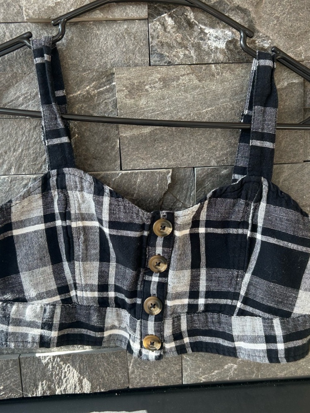 American Eagle Outfitters Black & White Plaid Crop Top